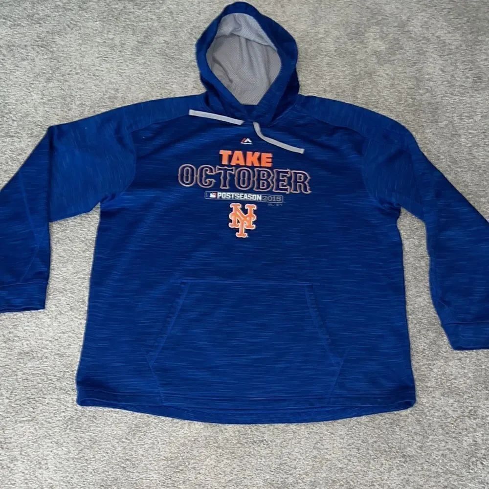 Blue New York Mets hooded hoodie pullover majestic MLB 2015 Sweatshirt XL